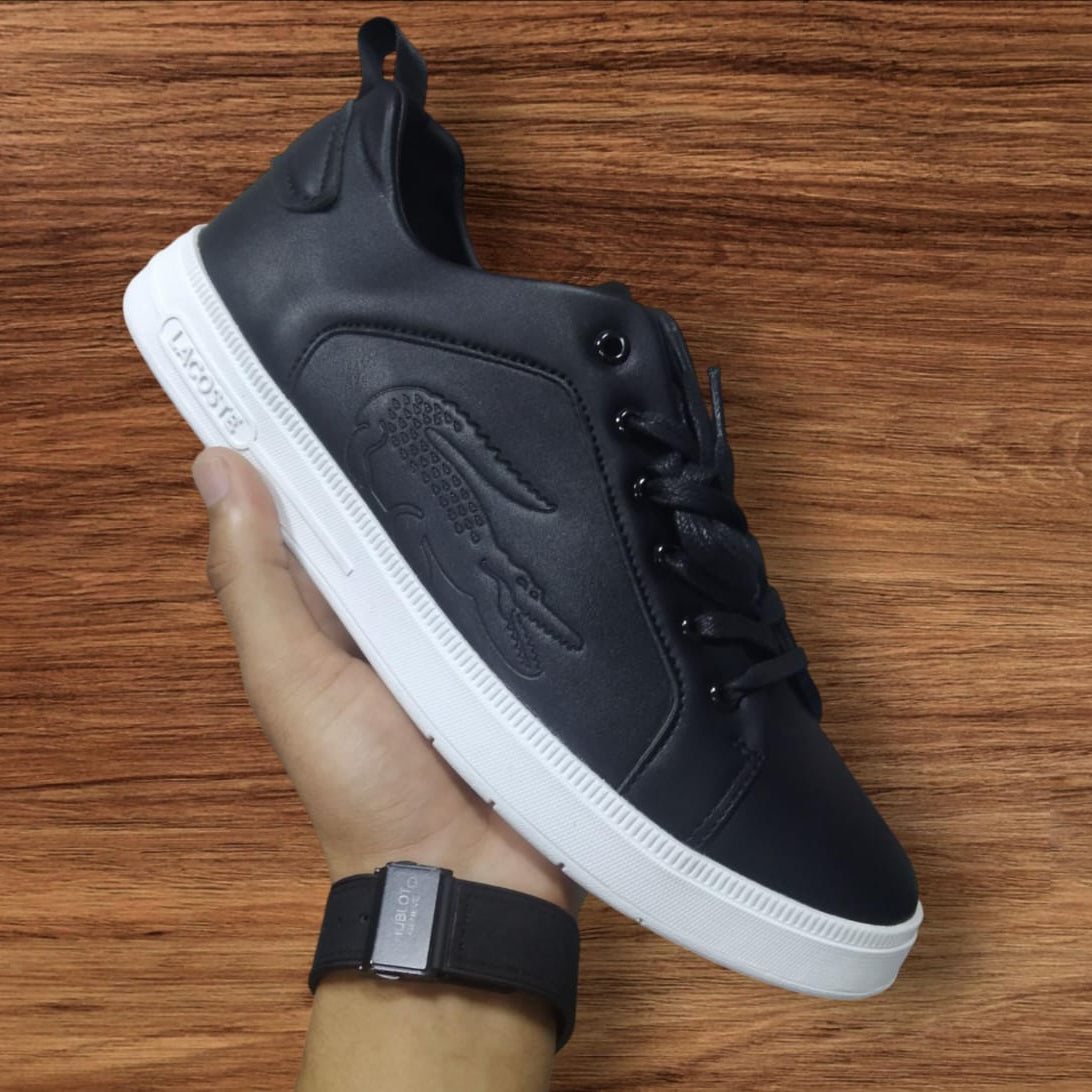 Lacoste Noir Elite – Embossed Leather Sneakers for a Bold Statement
